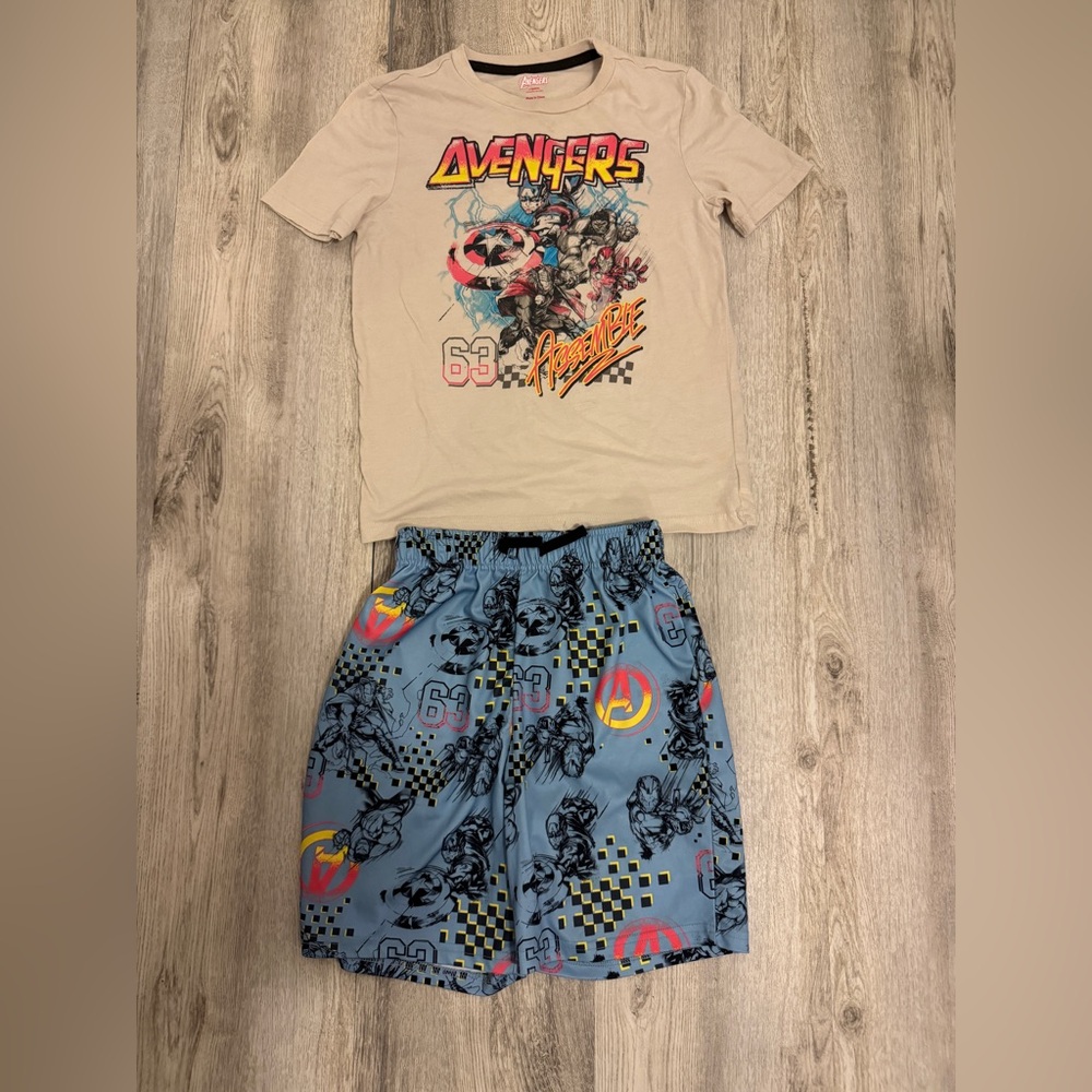 Avenger Cream and Blue boys Short and Shirt Set